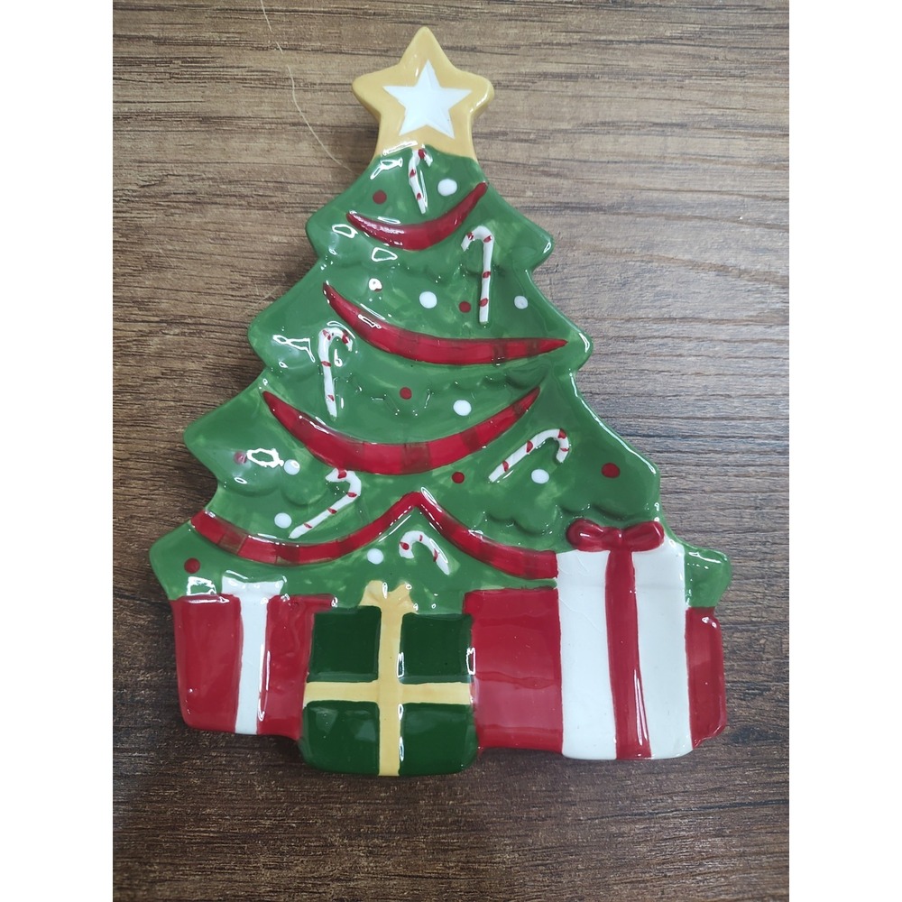 Evergreen Christmas Tree Trinket Tray Retro Ceramic 6" Holiday Gift Decor A18